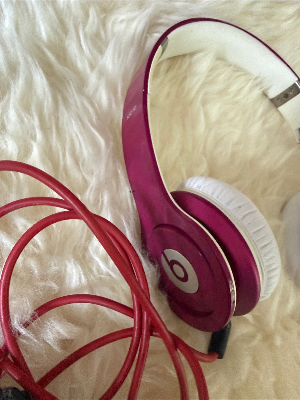 Beats Over-Ear Headphones in Deep Pink with White Ear Cushions